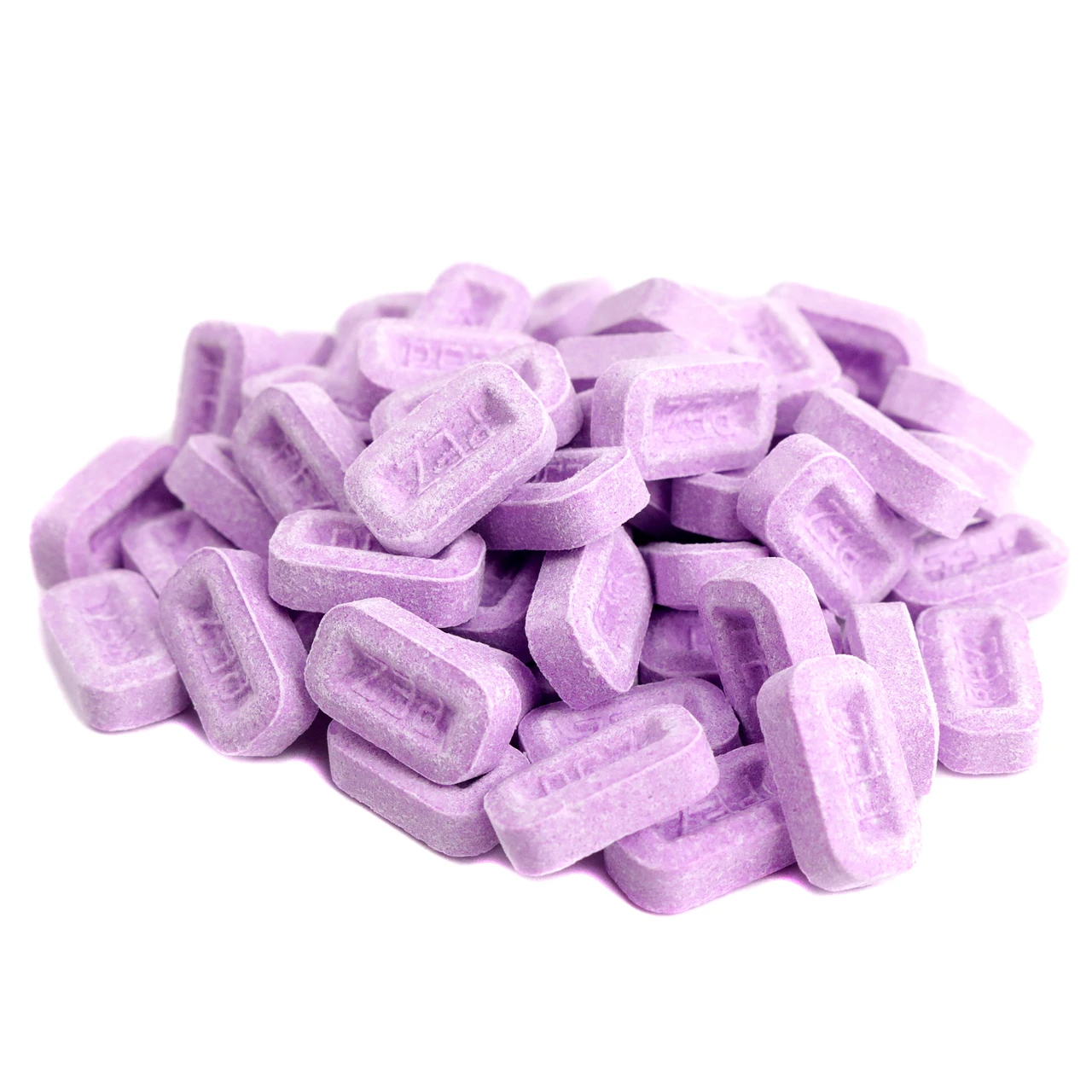 Vibrant purple Pez grape pressed candy, bulk, approx. 600 pieces per pound.