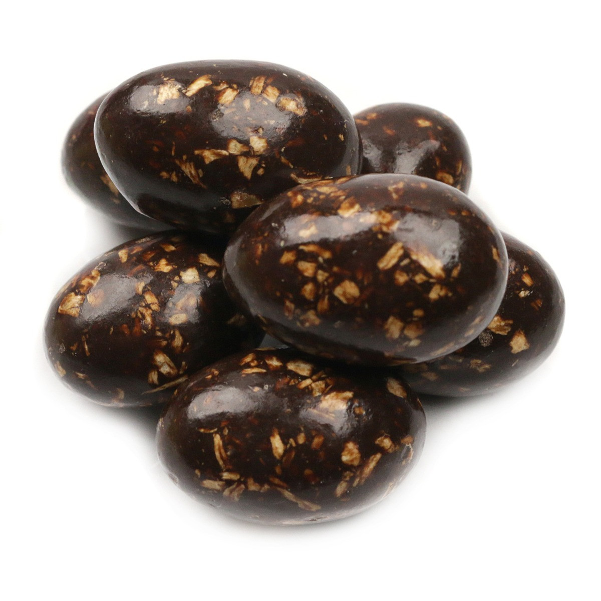 Dark chocolate covered almonds, generously coated with white coconut. Approximately 80 bite-sized pieces per pound.