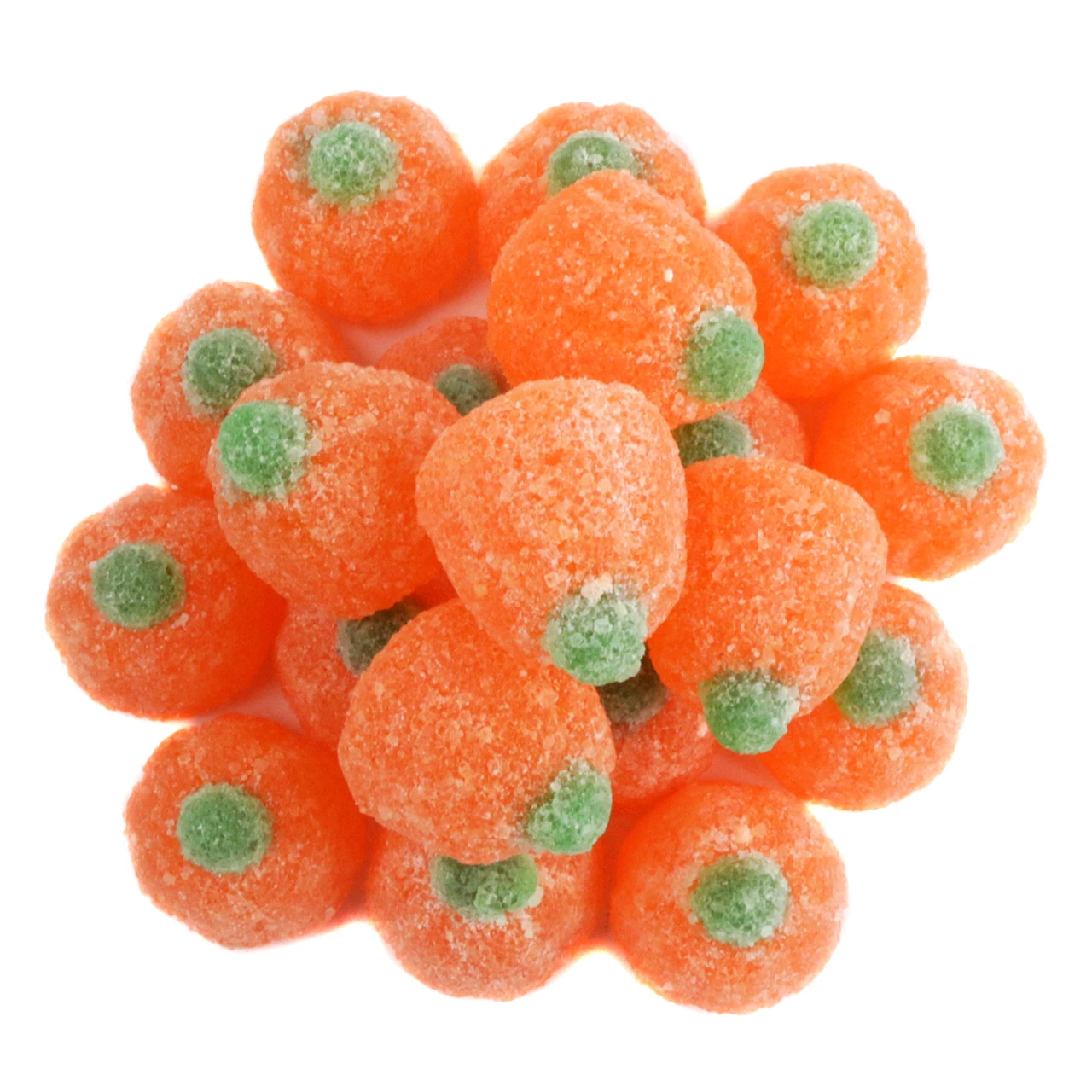 Bright orange sugared jelly sour pumpkin candy gumdrops, tangy Halloween fall treats, approx 65 per pound.