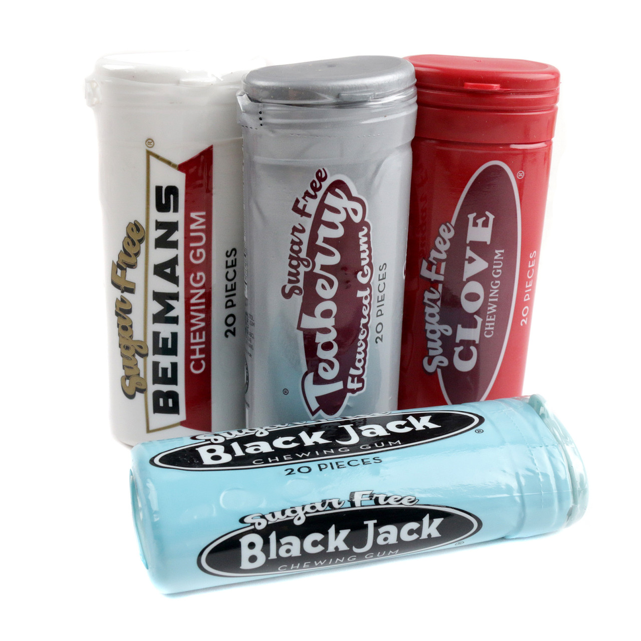 12-pack sugar-free Beemans, Clove, Black Jack, Teaberry chewing gum assortment in a resealable container.