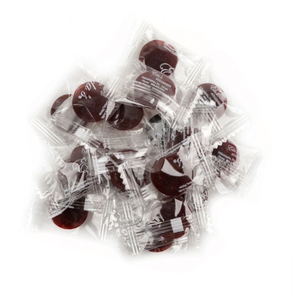 Eda's Cherry Sugar Free hard candies, vibrant red, 80 count per pound, individually wrapped.
