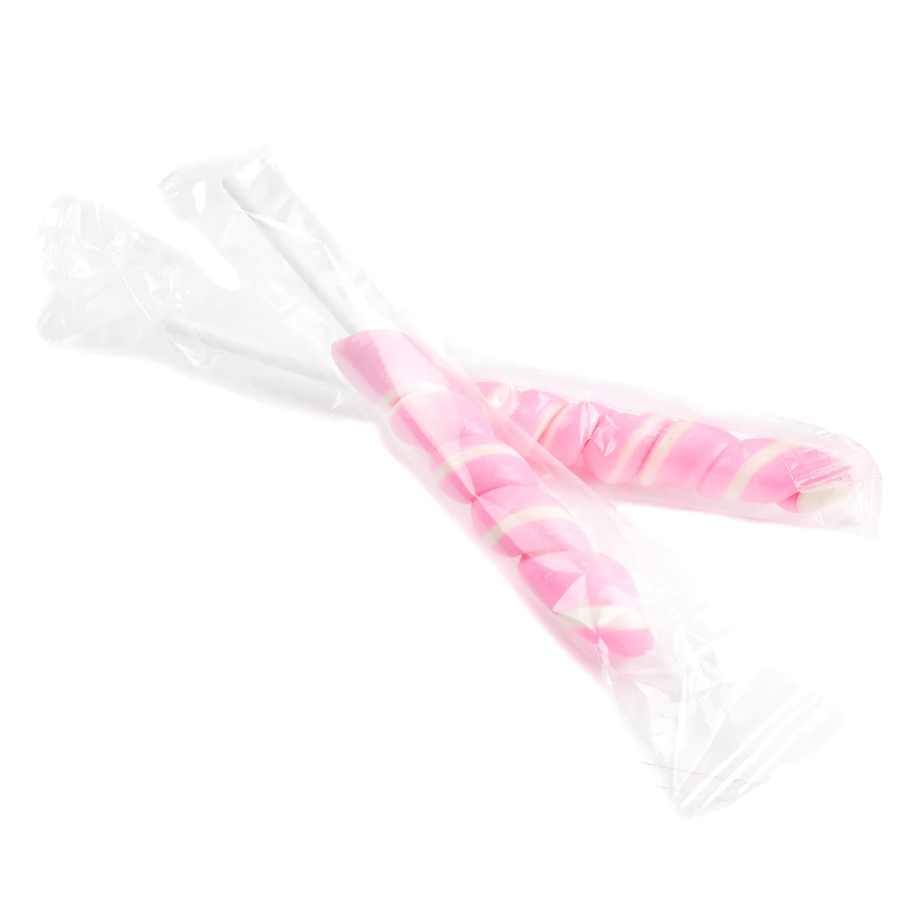 24 light pink mini unicorn lollipops, bubble gum flavored, individually wrapped.