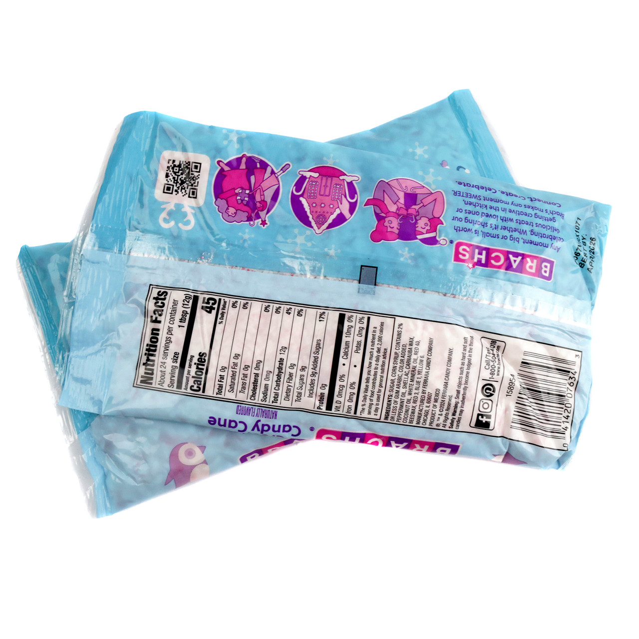 Brachs Crushed Candy Cane, 10oz bag, vibrant red and white peppermint pieces for holiday baking.