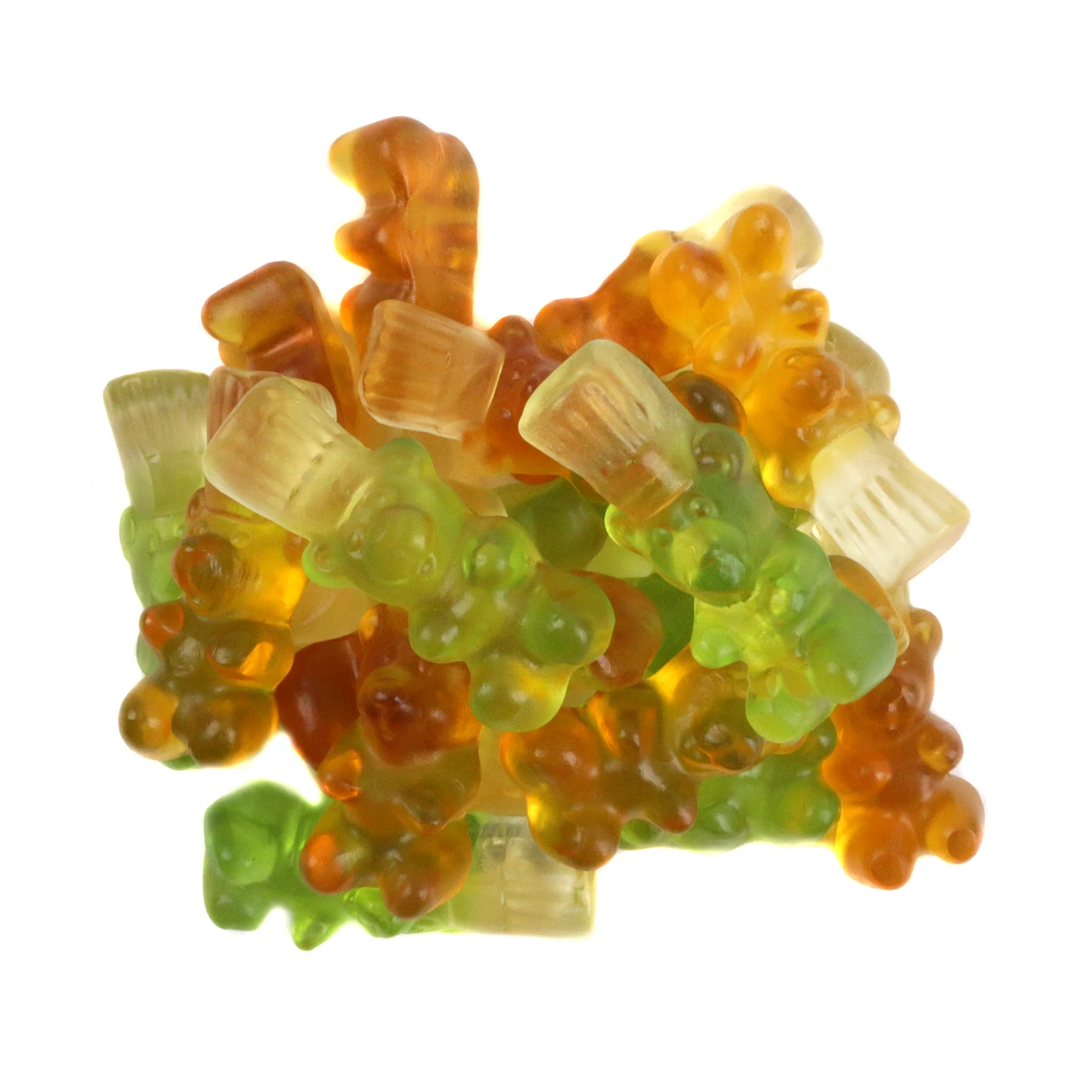 Herberts Best Caramel Apple Gummy Bears, bright green, bite-size, approx 96 per pound.