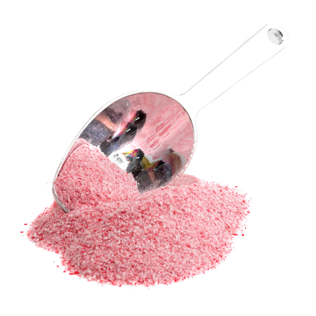 Fine ground peppermint candy, vibrant red crushed pieces for dessert topping, baking, hot chocolate, festive crunch.