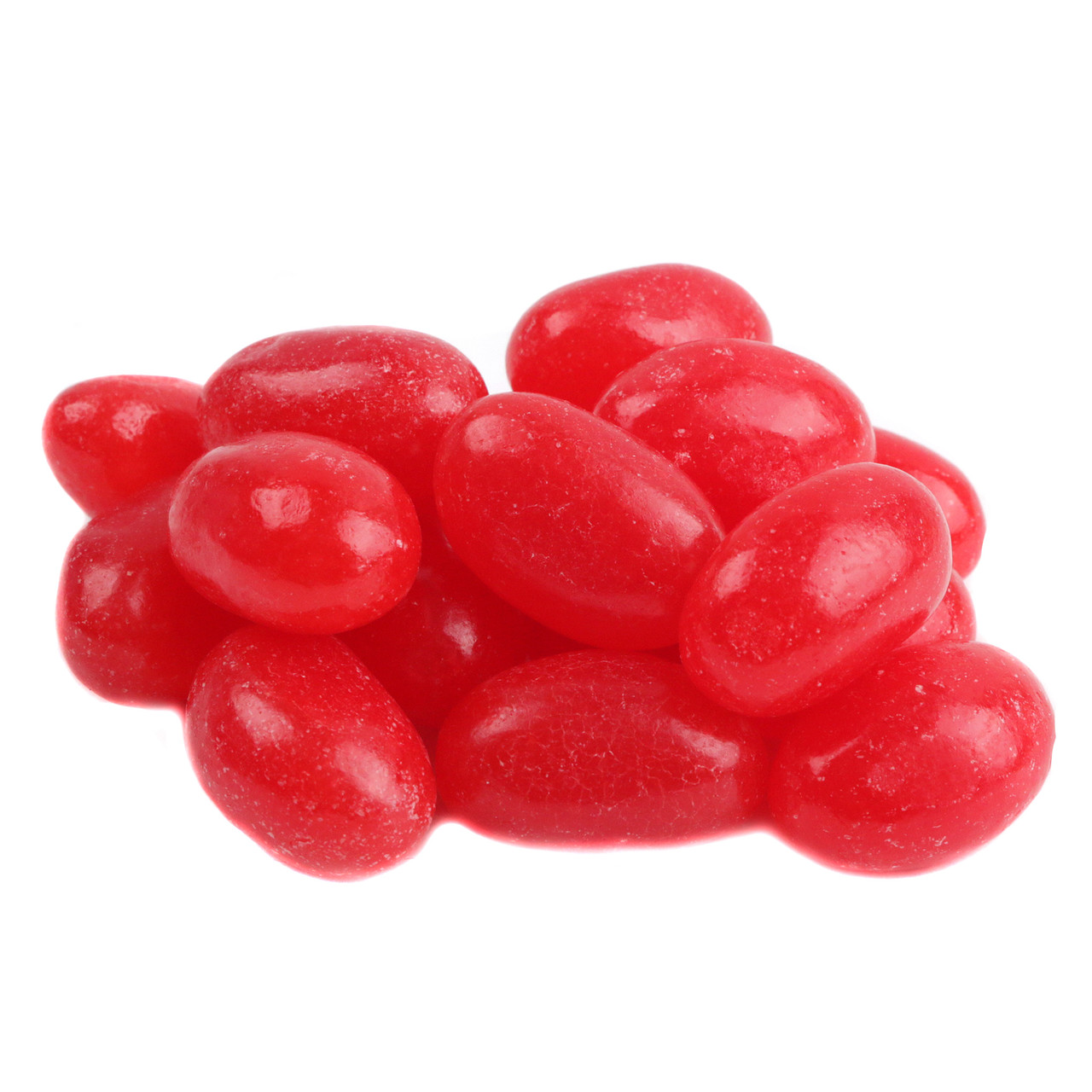 Jumbo red cinnamon jelly beans, significantly larger, approx. 80 per pound, with a bold spicy flavor.