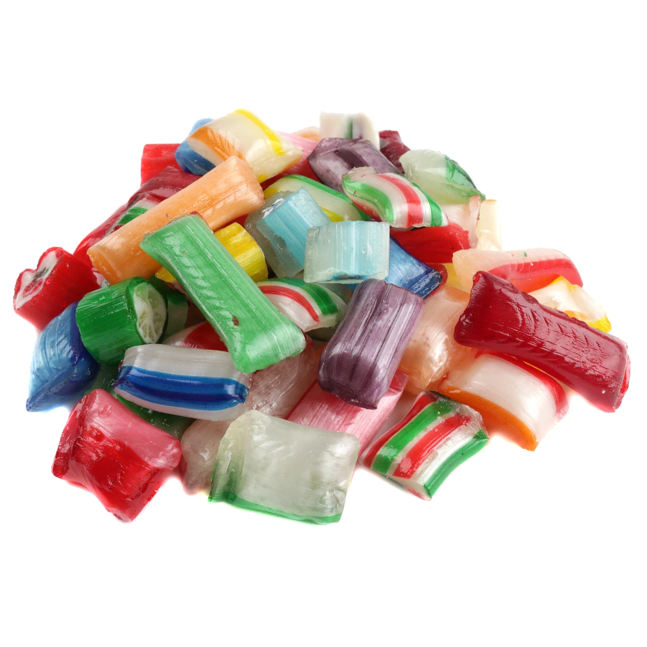 Old Fashioned Christmas Mix, traditional hard candies, assorted colors, shapes, wrapped & unwrapped pieces.