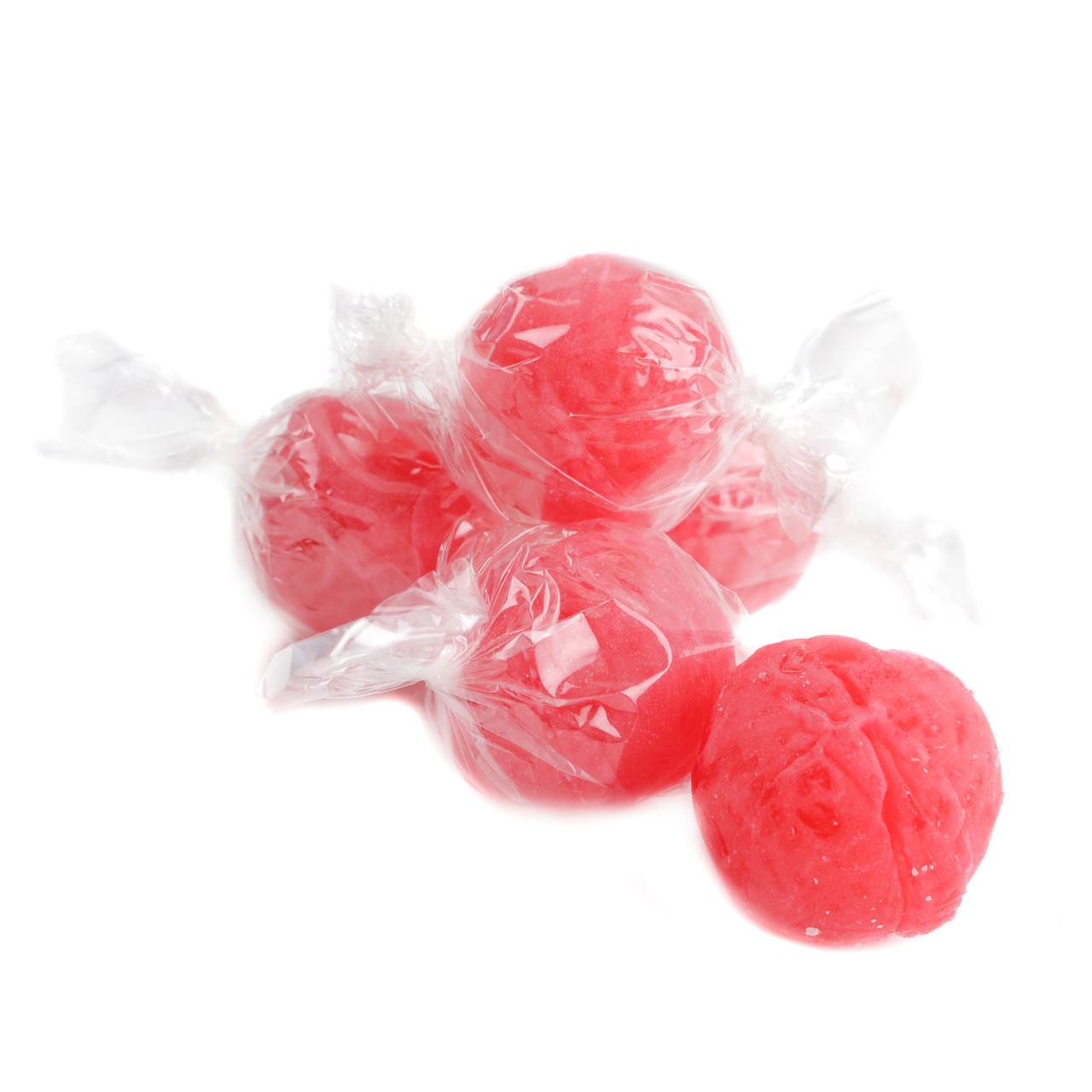 Vibrant red, individually wrapped jumbo cherry gum filled hard candy balls, with chewy centers.