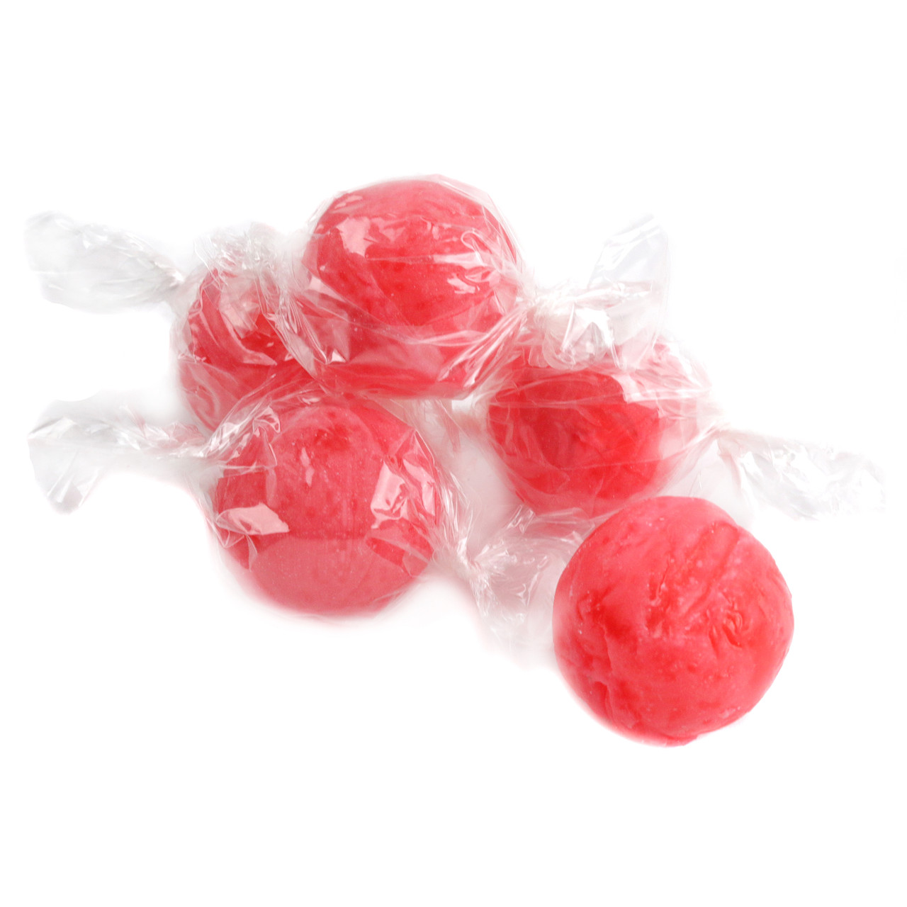 Vibrant red, jumbo cherry gum filled hard candy balls, individually wrapped.