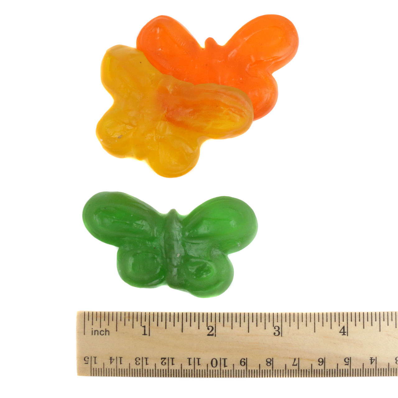 Extra Large Gummy Butterflies, 2.5 inch wingspan, vibrant red, pink, green, yellow, orange candy for desserts & favors.