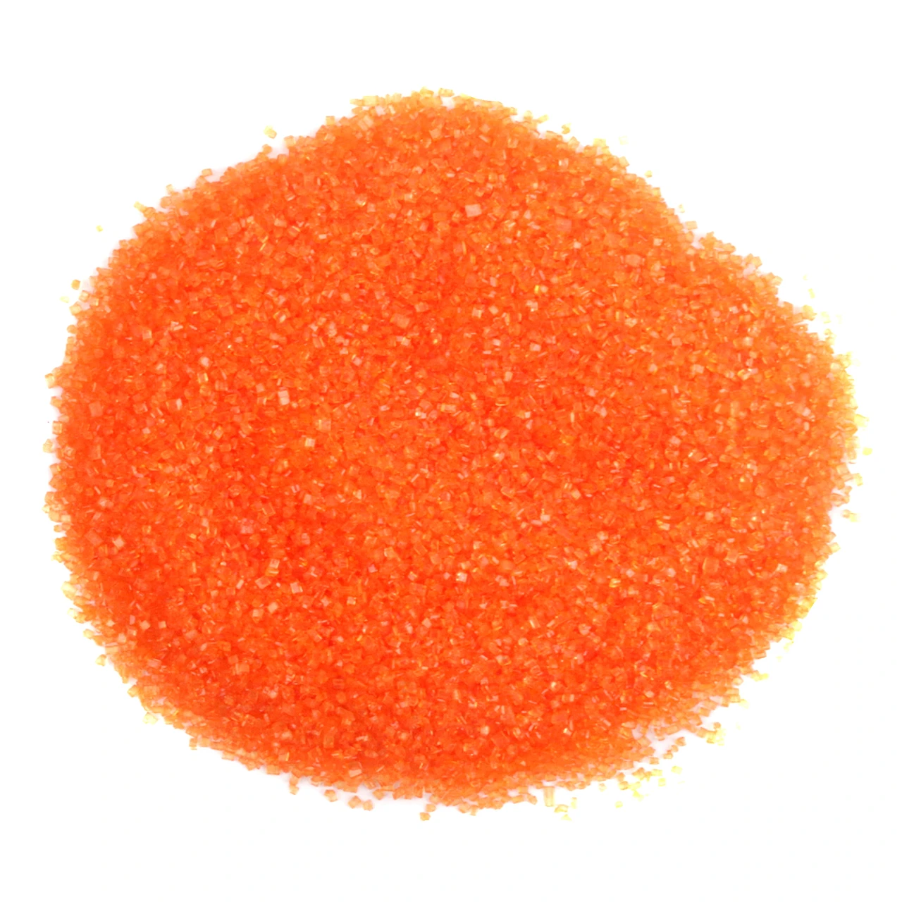 Orange sanding sugar crystals, perfect for Halloween cookies, cakes, and dessert toppings.