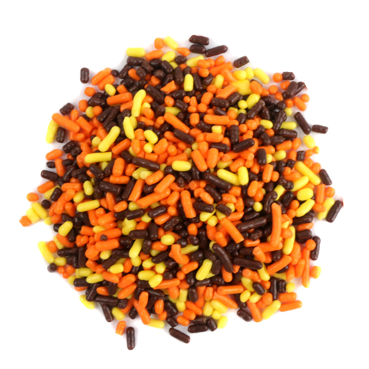 Autumn Sprinkles, a vibrant mix of brown, yellow, orange sprinkles for festive fall dessert toppings and baking.