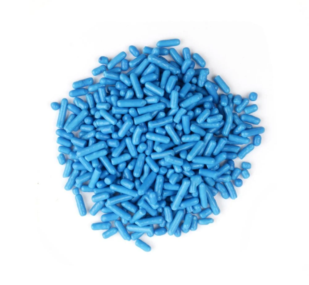 Vibrant blue sprinkles, jimmies, perfect for baking, dessert toppings, and decorating cupcakes or ice cream.