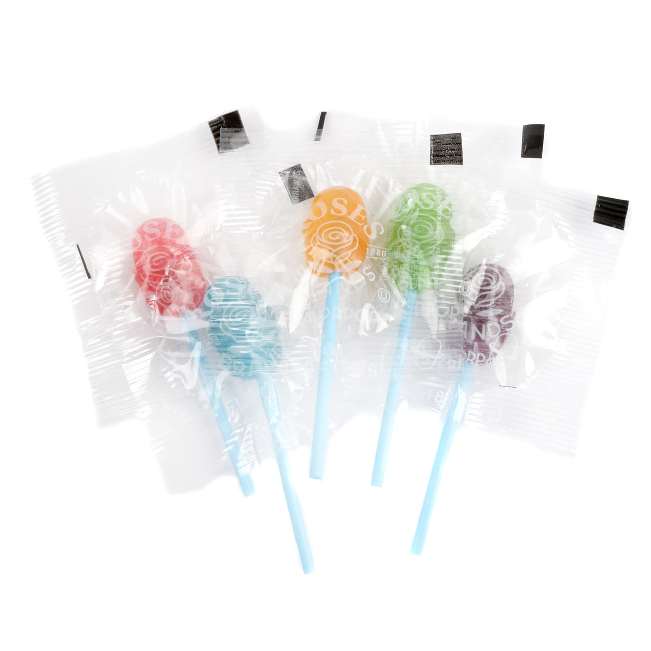 FlavorPops assorted lollipops, red cherry, blue raspberry, orange, green apple, grape. A colorful mix of fruit candy.