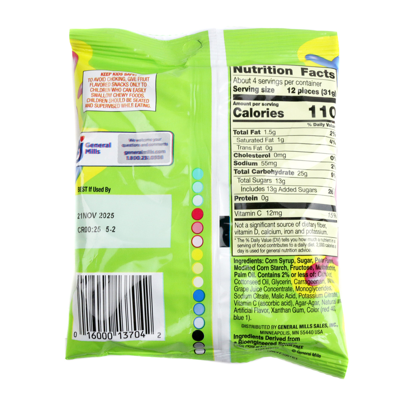 Gushers Super Sour Berry 4.25oz bag, chewy rainbow fruit snacks, mixed berry, blueberry grape, raspberry lemonade flavors.