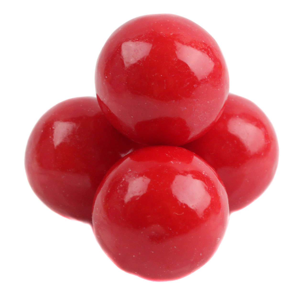 Vibrant red 1-inch unwrapped gumballs with bold cherry flavor, glossy finish, and chewy texture, ideal for vending.