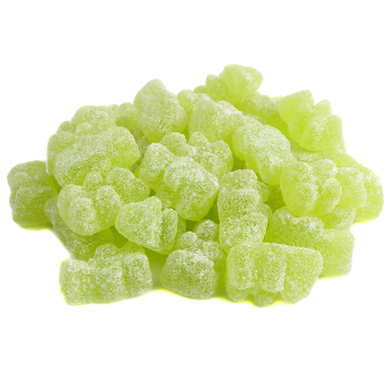 Bright green Sour Margarita gummy bears. Zesty lime, orange, salt flavors. Approx 72 chewy candies per pound.