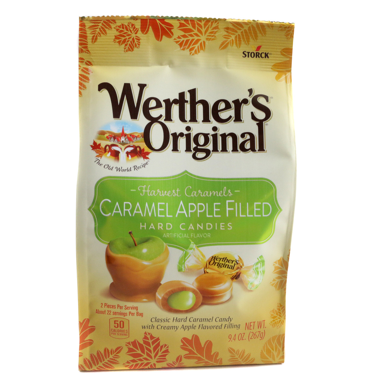 Werther's Original Caramel Apple Filled Hard Candy, 3 gold bags, 9.4oz each, with sweet-tart green apple.