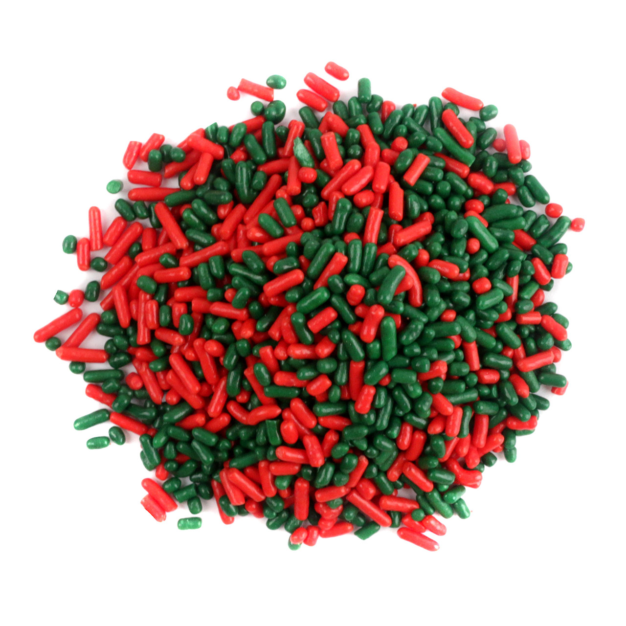 Vibrant red and green Christmas Sprinkles, perfect for holiday baking, cookies, cakes, and cupcakes.