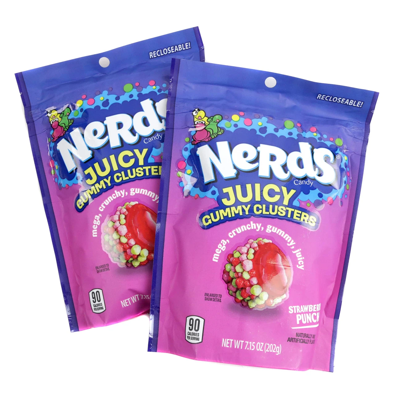6 pack, 7.15oz bags of Nerds Juicy Strawberry Gummy Clusters, colorful crunchy coating over red soft centers, approx. 42 pieces per bag.