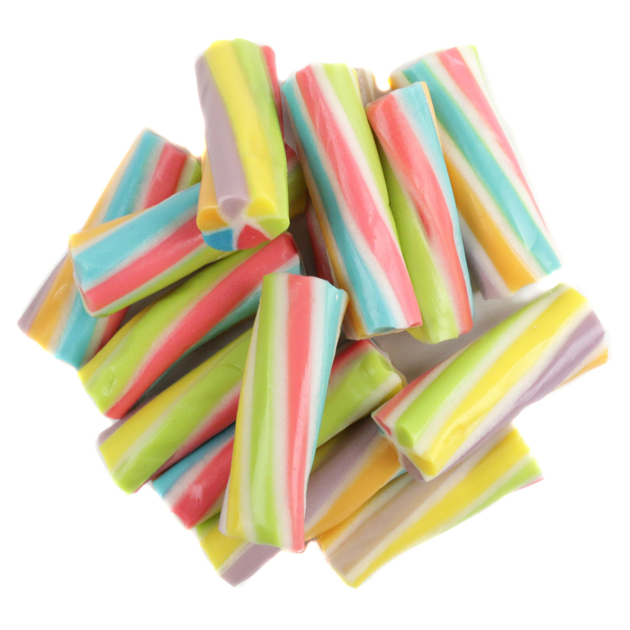 Fini Rainbow Licorice Twists, colorful spiral-shaped chewy candy with vibrant fruit flavors. Approx 90 pieces per pound.