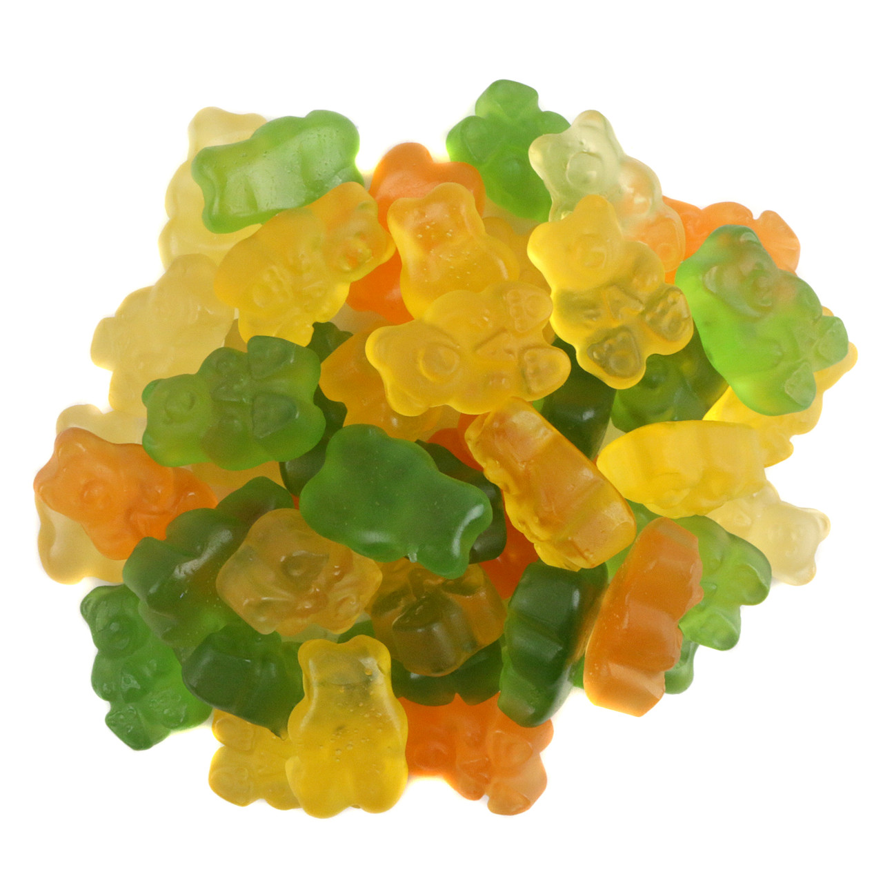 Natural Island Tropical Gummy Bears, 130 colorful fruit-flavored mango, orange, pineapple, watermelon gummies.