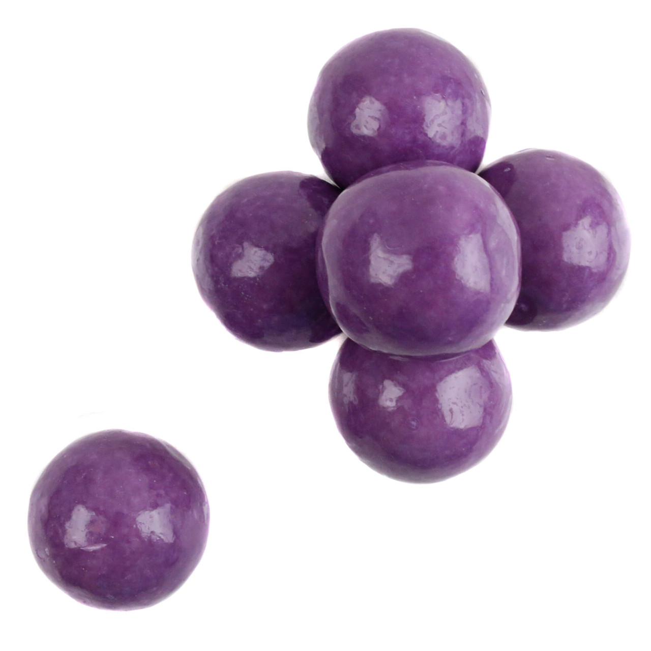 one-inch purple grape gumballs, highlighting the shiny, polished texture of the unwrapped outer shells