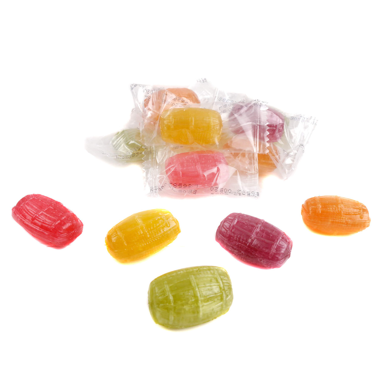 assorted colorful fruit flavor candy barrels