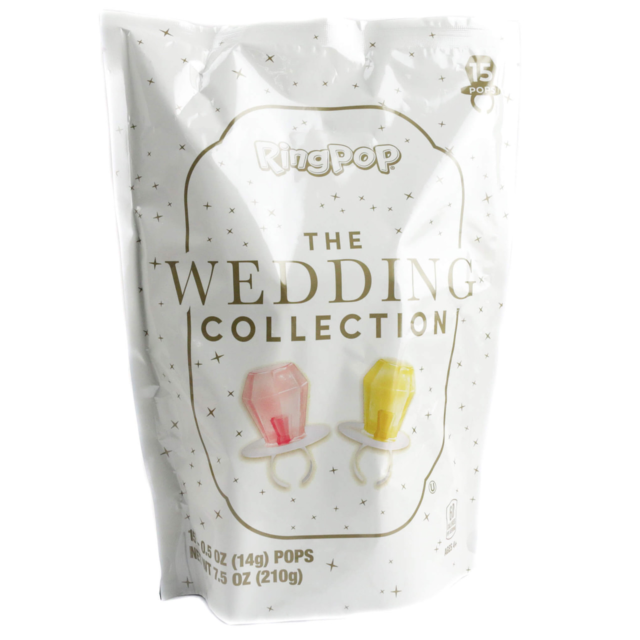 Ring Pop Wedding bag filled with 15 individually wrapped gem-shaped hard candy rings in assortment of flavors
