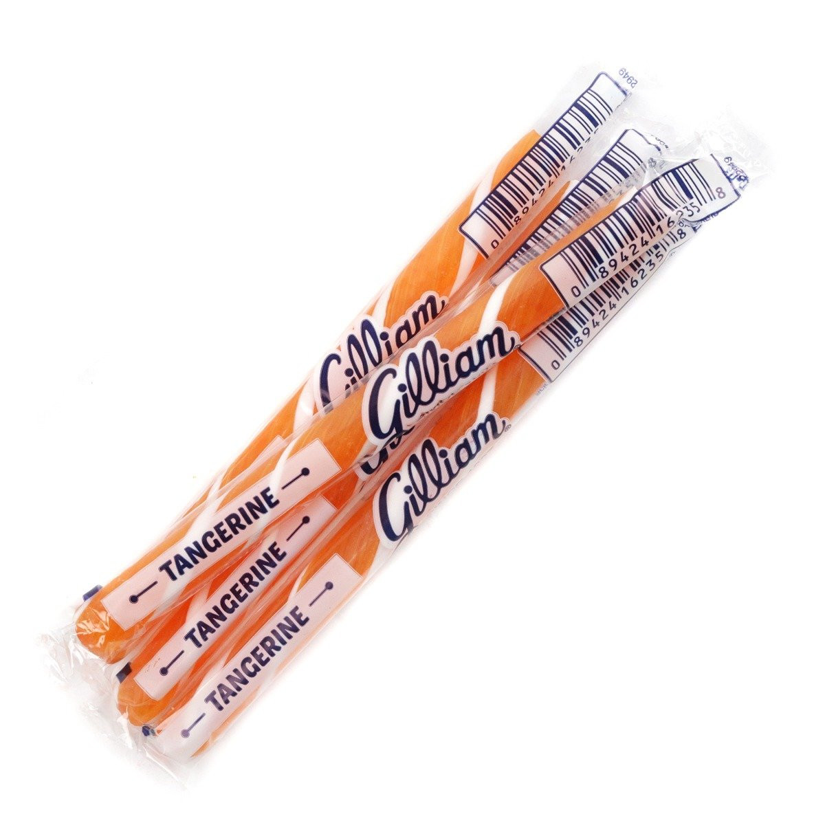 Gilliam Old Fashioned Tangerine hard candy sticks, 80 orange & white striped individually wrapped sticks in a box.