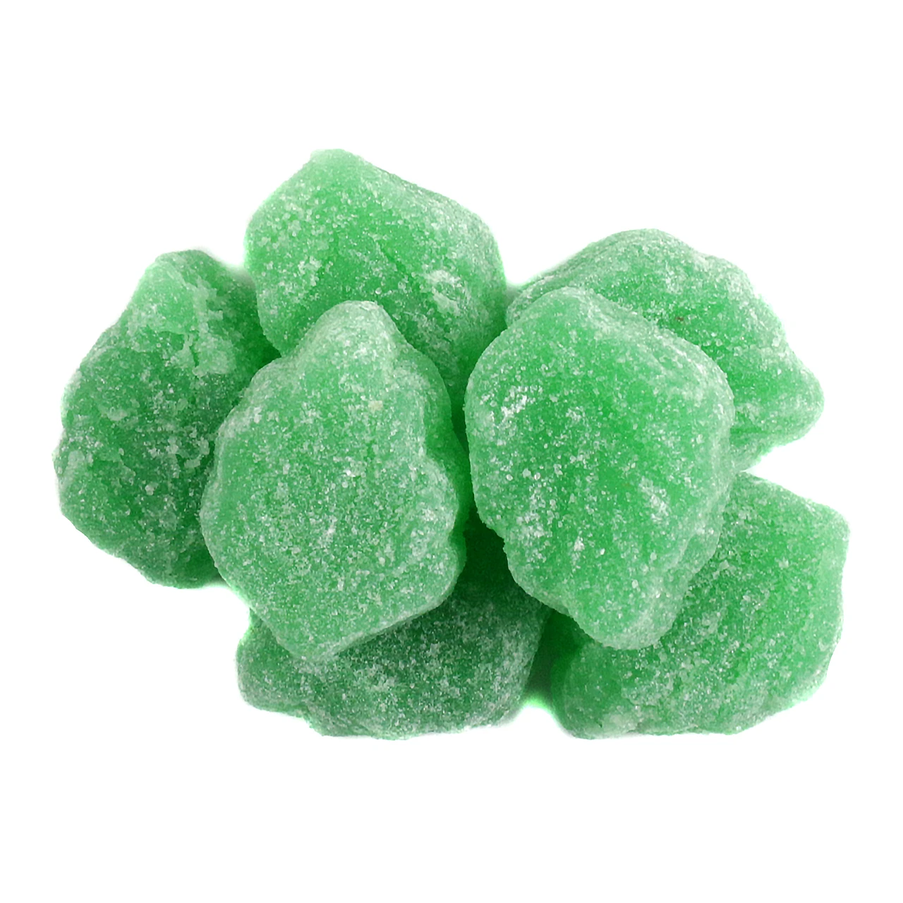 Green spearmint leaves jelly candy, sugar coated, sweet spearmint flavor. About 32 traditional Christmas candies per pound.
