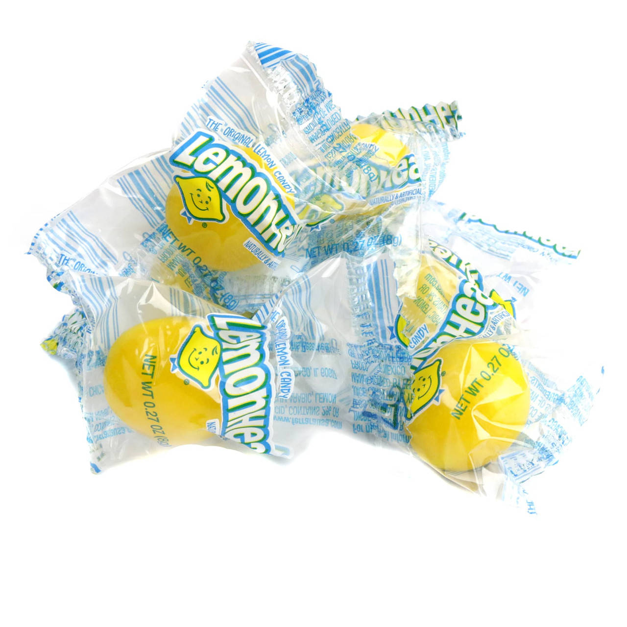 50 individually wrapped yellow Lemonheads, tart sour round lemon candies with a hard core.