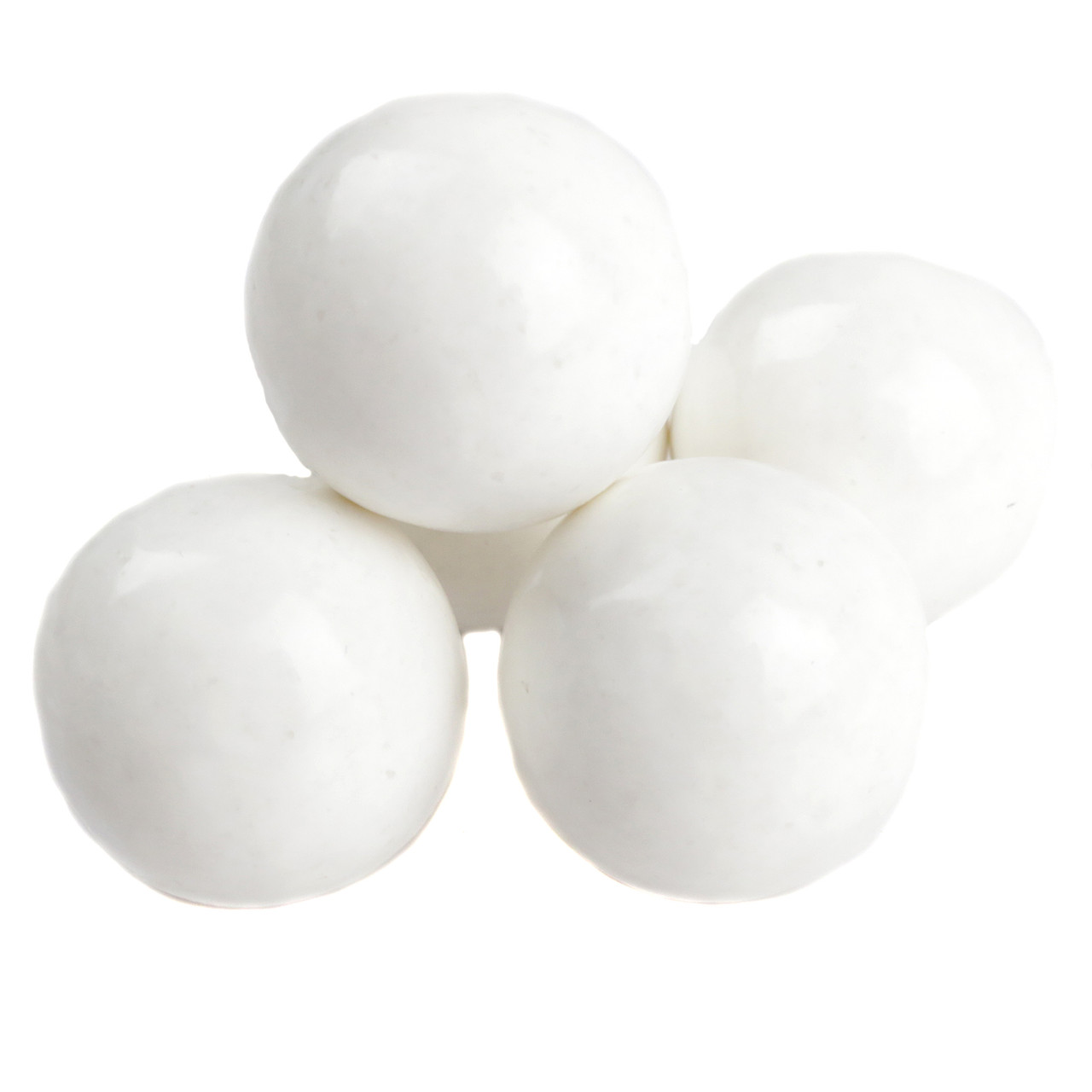 Pure white 1-inch tutti-frutti gumballs, approx 60 per pound. Ideal for wedding candy, baby showers, or bulk vending.