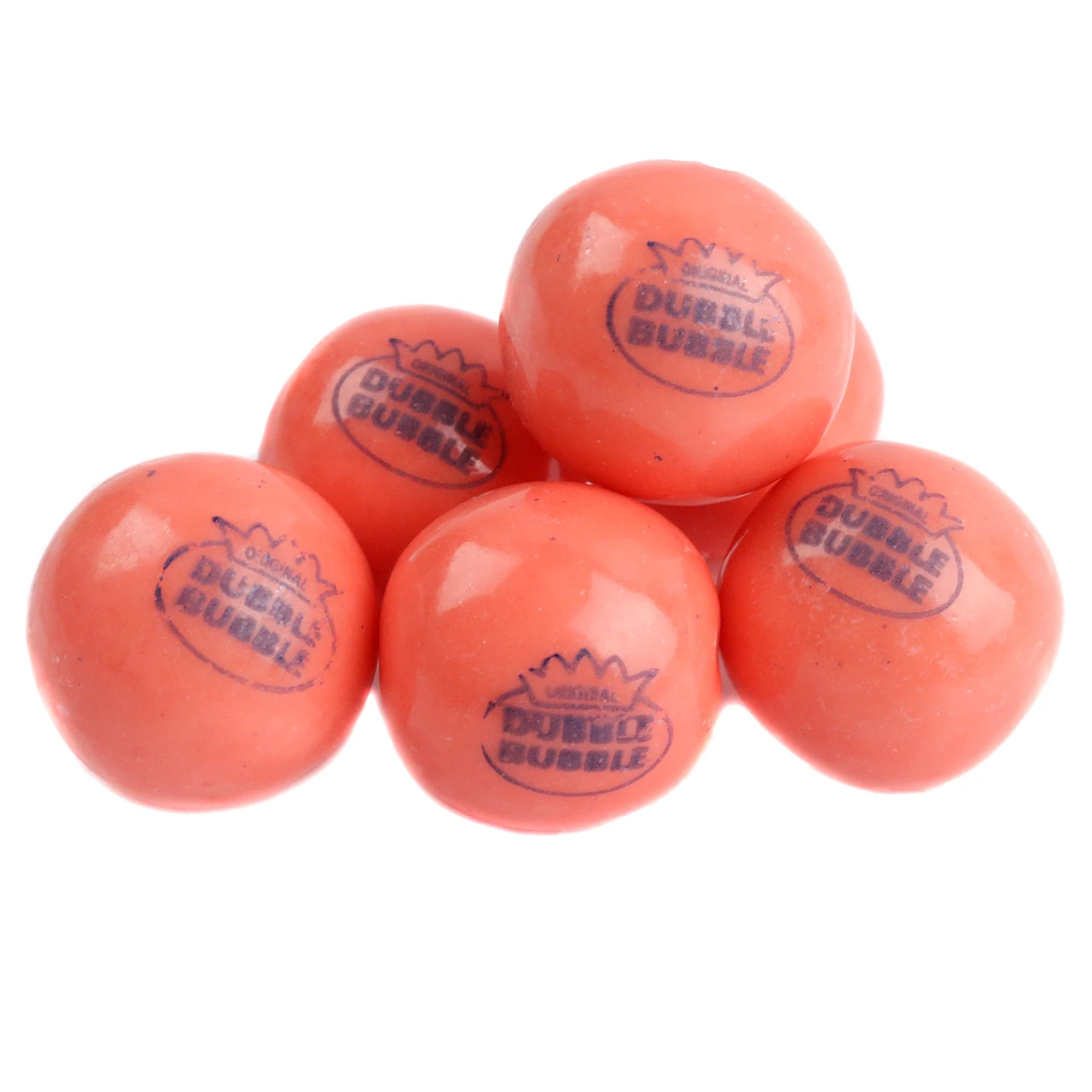 Dubble Bubble Pink Lemonade Gumballs, bright pink, 1-inch. Approx 50 per pound, refreshing lemon candy flavor.