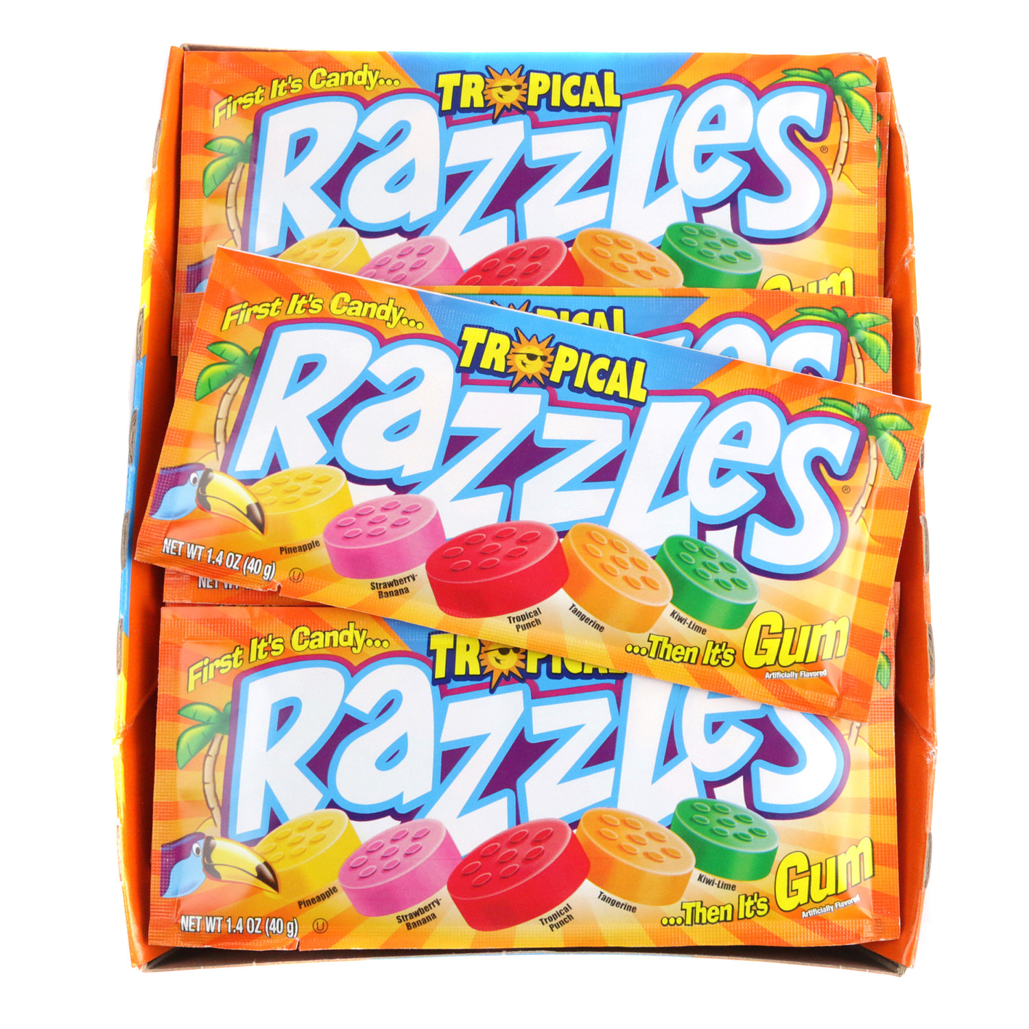 Razzles Candy Tropical 24 Piece Fruit Flavored Chewy Gum Novelty Treats