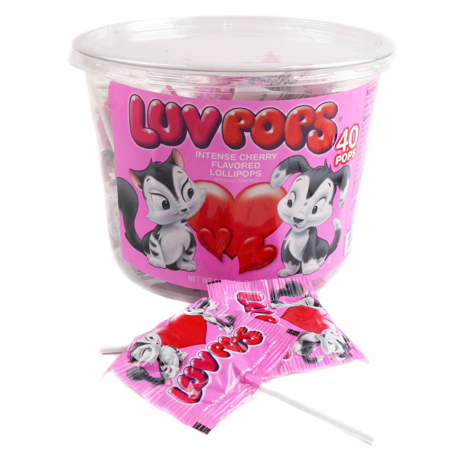Heart Lollipops Luv Pops 40 Piece Bulk Cherry Valentine Candy