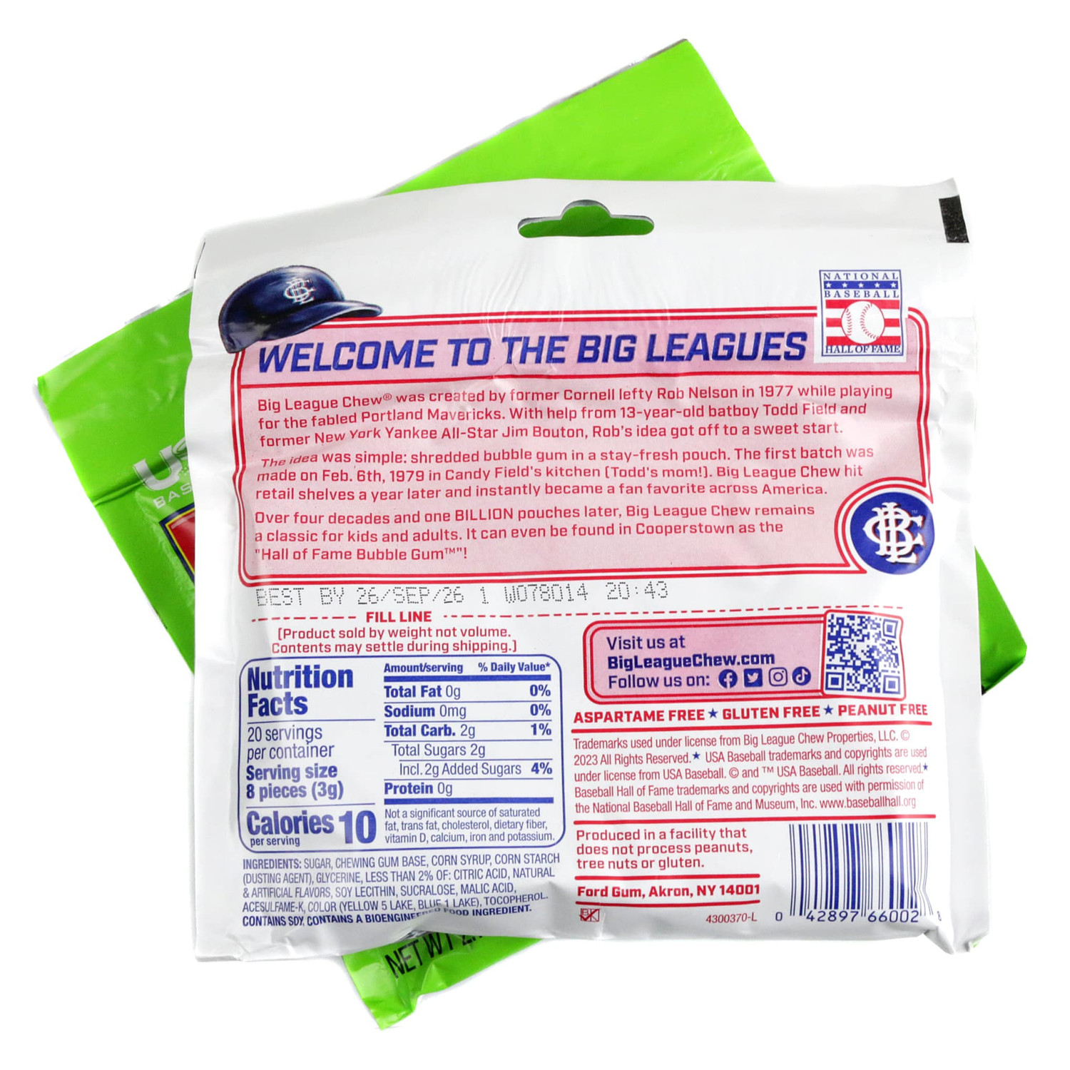 Big League Chew Bubble Gum Swingin Sour Apple Tangy Shredded Gum