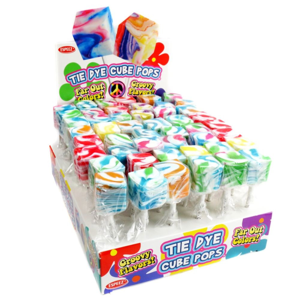 Tie-Dye Cube Lollipops 48 Piece Bulk Rainbow Fruit Candy