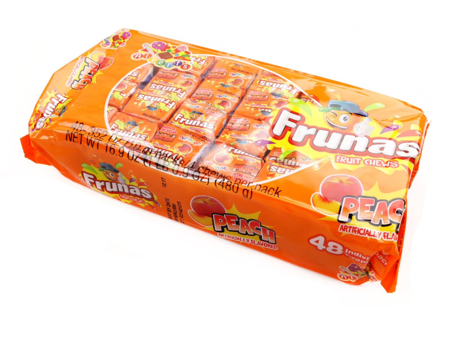 Albert's Frunas Peach Chews 48 Piece | Soft Chewy Orange Fruit Taffy