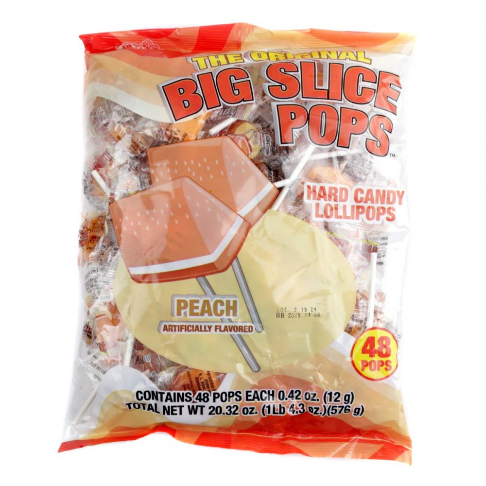 Big Slice Pops Peach 48 Piece Bulk Wrapped Triangle Lollipops for