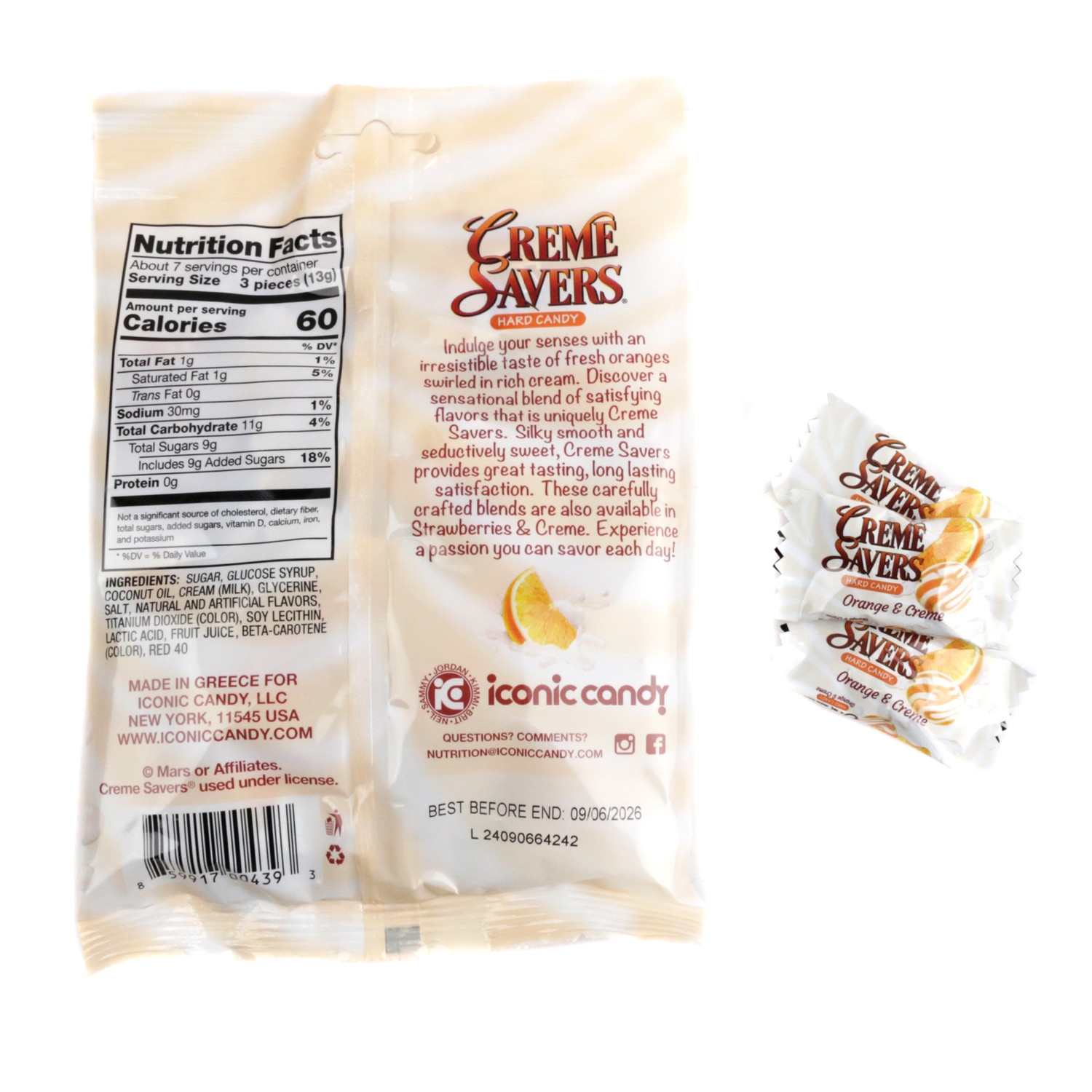 Creme Savers Orange & Creme Hard Candy 3oz Bag | Classic Tangy Swirls