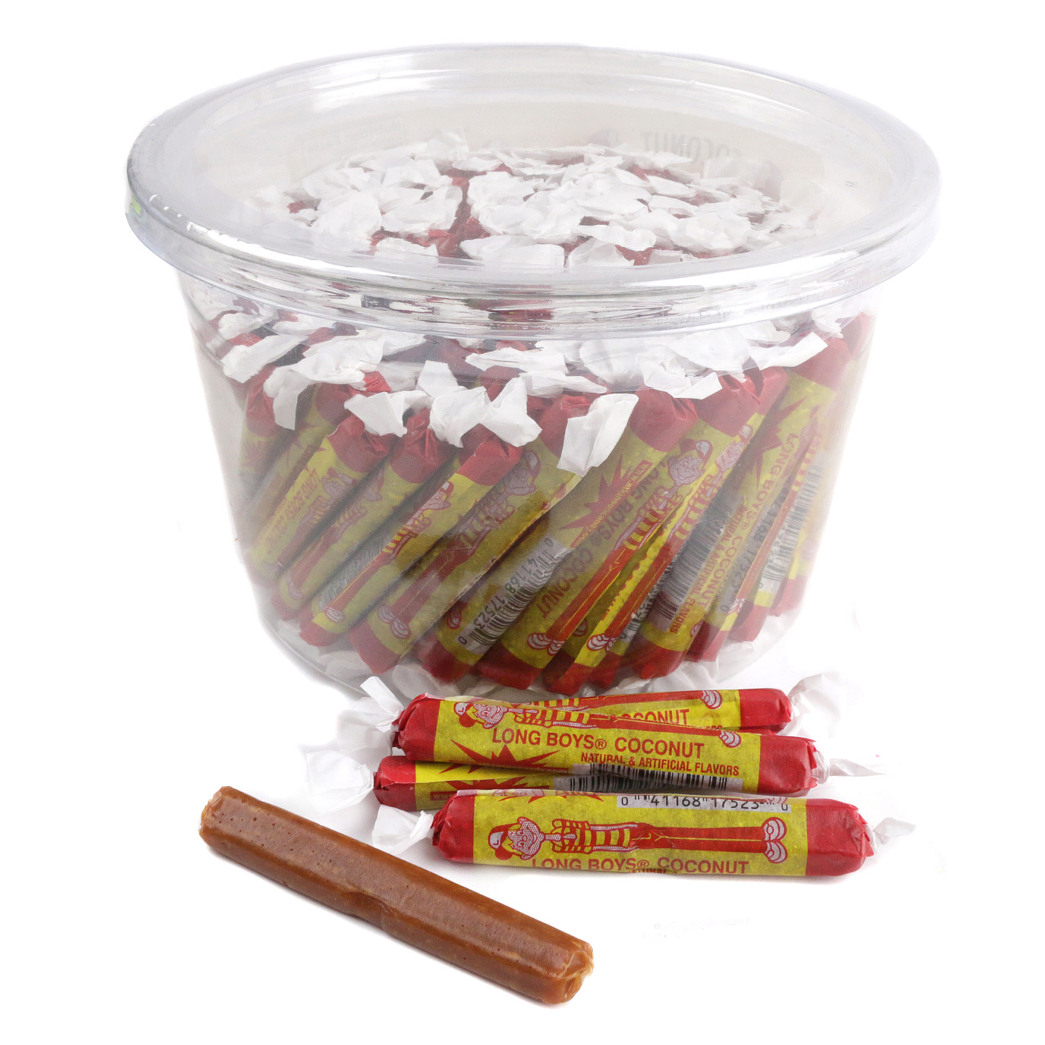 Long Boys Tub 130 Piece Bulk Retro Caramel Coconut Candy