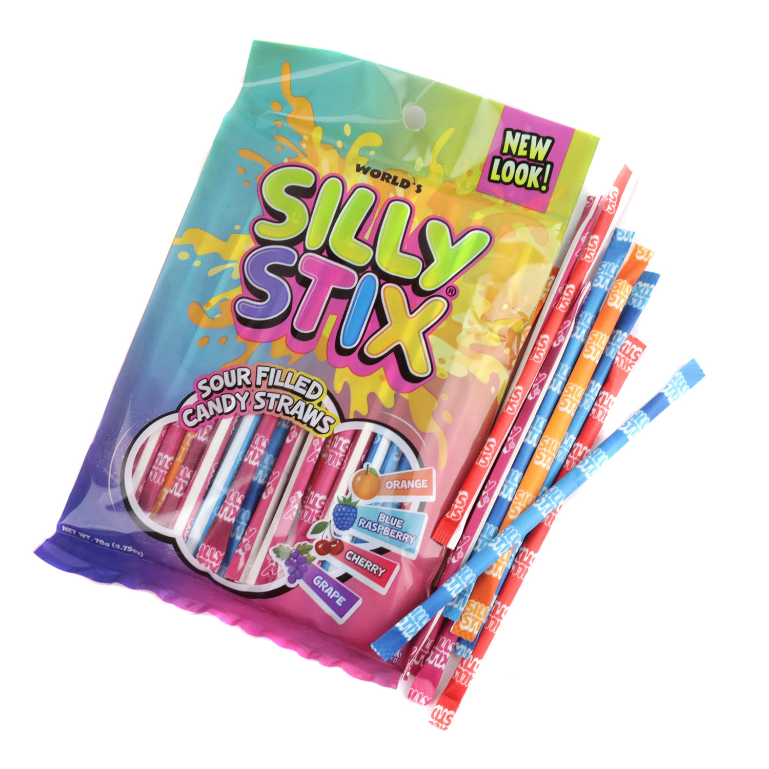 Silly Stix Candy Filled Straws 2.75oz Bag Sour Fruit Flavored Candy