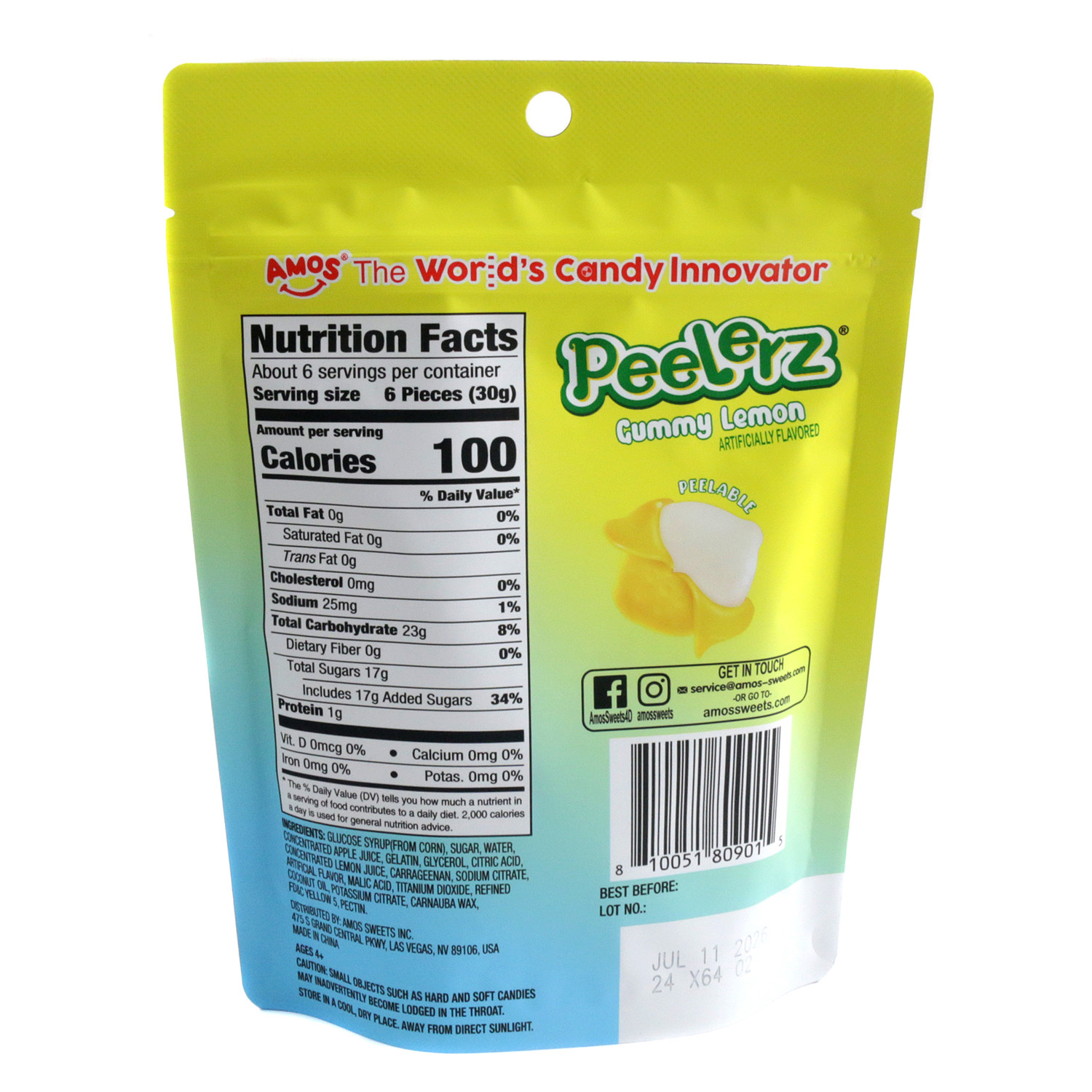 Peelerz Lemon Candy 6oz Peelable Gummy Fruit Treats
