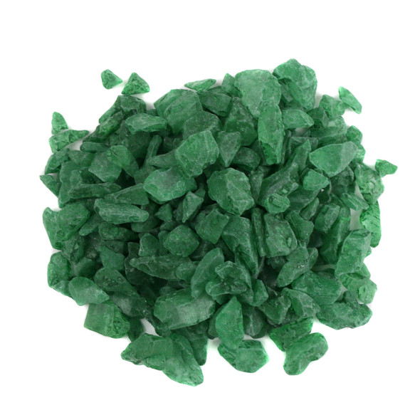 Green rock candy crystals, vibrant lime flavor, ideal for candy buffets, St. Patrick's Day, or Mardi Gras. Made in USA.