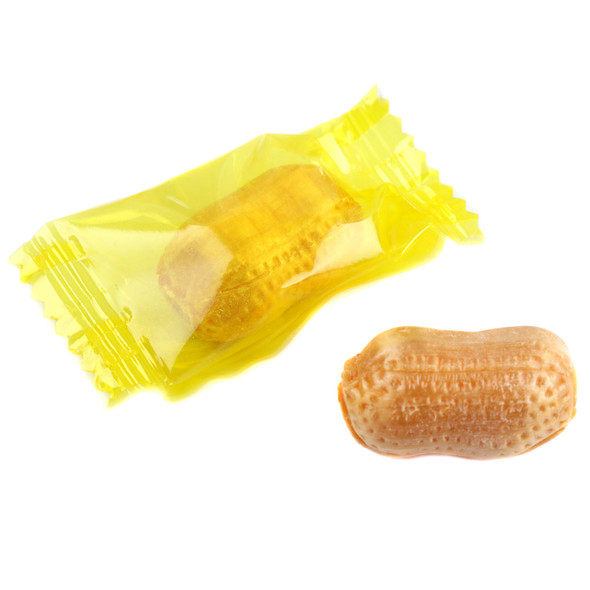 Individually wrapped Atkinson's Honeycombed Peanut candy featuring a crisp, flaky peanut butter center and a colorful striped candy shell.