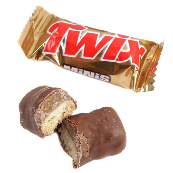 Twix Mini bars, milk chocolate, caramel, crunchy cookie, fun size. Approx 44 gold-wrapped bars.