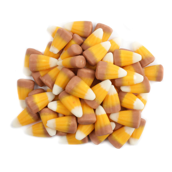Caramel Candy Corn. White bottoms, orangish brown middle, dark brown tops. Delicious caramel flavor. Approx 250 pieces per pound.