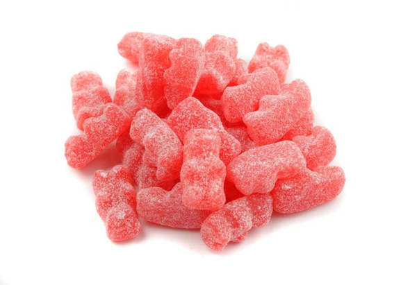 Rich red Jelly Belly Unbearably Hot Cinnamon gummy bears, spicy candy. Approx 85 pieces per pound.