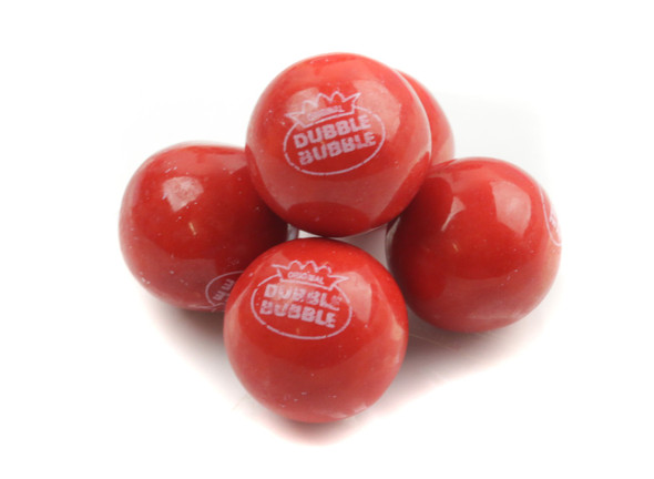 Dubble Bubble Very Cherry gumballs, red, approximately 45 per pound, filled with little cherry candies.